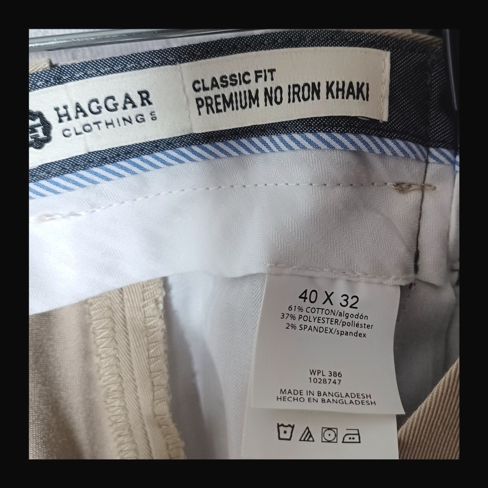 Haggar Premium No Iron Khaki Mens 40x32 Classic Fit Tan Chino Pants HC10884 - Picture 3 of 9